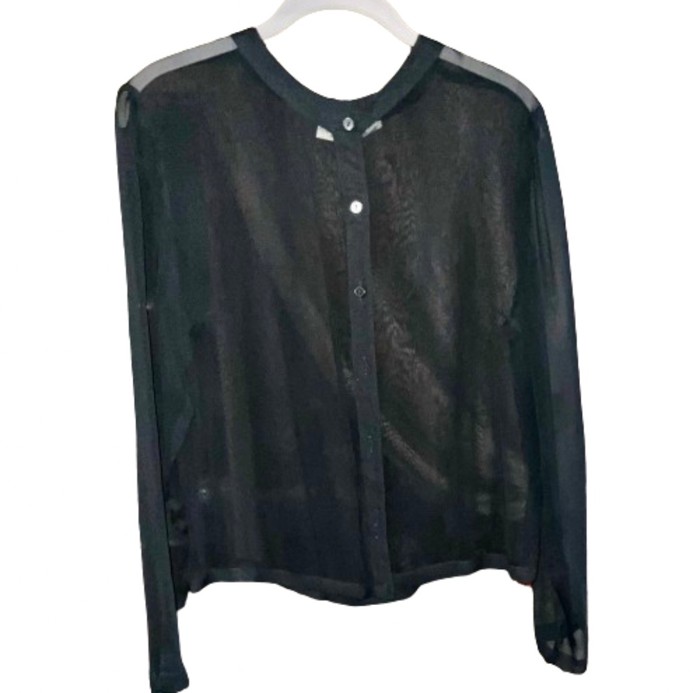 New Port News Styleworks Sheer Black Button Down Top sz 8